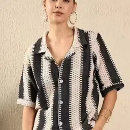 lahaba Women Boxy Fit Striped Spread Collar Casual Shirt image 1