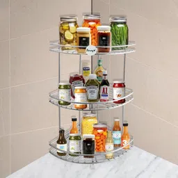 parage Containers Kitchen Rack Stainless Steel 3 Tier Multipurpose Storage Organizer, Corner Stand for Kitchen and Bathroom, Shelf Rack, Bathroom Shelf Wall Mounted, Chrome Finish, Size: 23 x 23 x 48 cm Steel-picture-43