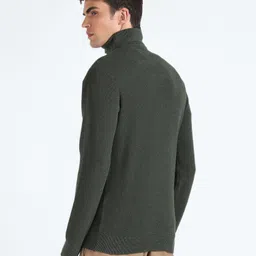 flying machine Men Solid Turtle Neck Green Sweater image 2