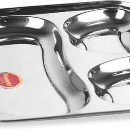 sumeet Stainless Steel 3 in 1 Pav Bhaji Plate / Compartment Plate 24.5cm Dia Sectioned Plate image 2