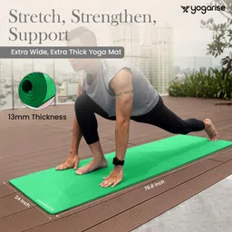 yogarise NBR Yoga Mat with Sleek 2-in-1 Yoga Strap for Men & Women, Non-Slip, Extra Wide Green 13 mm Yoga Mat image 4