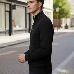 freaks Men Woven High Neck Black Sweater image 3