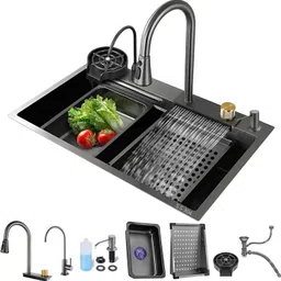ANTI SCRATCH Stainless Steel Sink with Cup washer and Drain Baskets HONEYCOMB DESIGN Integrated Waterfall and Pull-down Faucet Set/304 Grade Vessel Sink-image-77