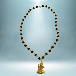 a1 yashvriddhi Most Beautiful Bhagwan Shiv Dotted Locket Pendant With 5 Mukhi Rudraksha Mala Beads Gold-plated Plated Brass, Wood Necklace-picture-35