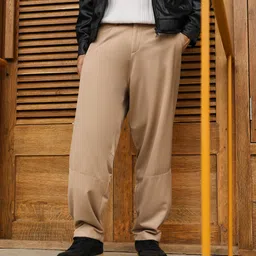 Men Relaxed Beige Polycotton Trousers-image-48