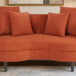 casacraft from pepperfry Cresta Velvet Corduroy 2 Seater Sofa In Rust Color image 1