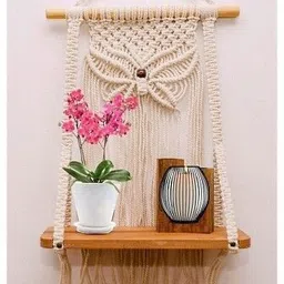 regalocasila Macrame wall hanging butterfly shelf for bedroom and bathroom image 3