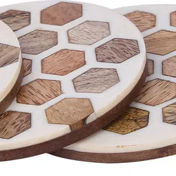 vatsu craft Round Medium Density Fibreboard, Wood, Resin Coaster Set image 2