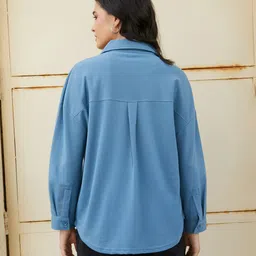 campus sutra Women Oversized Fit Self Design Spread Collar Casual Shirt image 3