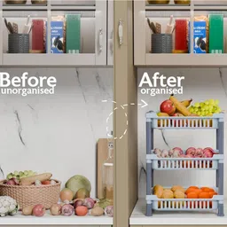 quickmart 3 layer kitchen trolly Grey Plastic Fruit & Vegetable Basket image 5