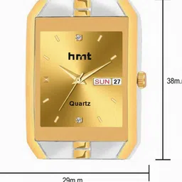 hmt dlx Exclusive Premium Gold Plated Dial GOLD Golden Chain Day & Date Functioning Analog Watch - For Men HMT D 9151 GOLD +bracelet image 3