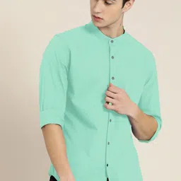 mbf66 Men Slim Fit Solid Spread Collar Casual Shirt image 4