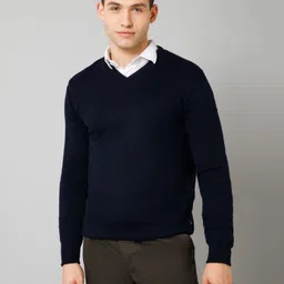 cantabil Men Solid V Neck Reversible Blue Sweater-picture-18