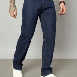 shre.ce Men Loose Fit Mid Rise Dark Blue Jeans image 3