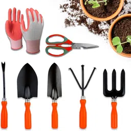 cinagro Trowel, cultivator, transplanter, weeder, scissor, & gloves CNG_GT_05 Garden Tool Kit image 1