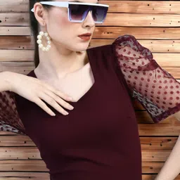 houseofcommon Women Bodycon Maroon Below Knee Dress image 5