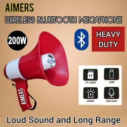 aimers 200W Wireless Bluetooth Megaphone Speaker/ Bullhorn Siren (High Sound) For Announcement With Recorder, USB And Memory card input. Long Sound Range Indoor, Outdoor PA System-picture-12