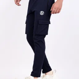 smalltry Men Solid Dark Blue Track Pants image 3