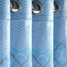 Saral Home Quite Space Blue & Grey Geometric Printed Black Out Door Curtain image 3