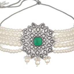 Saraf RS Jewellery Silver Plated & American Diamond Studded Oxidised Jewellery Set image 4