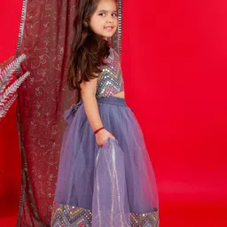 Bella Moda Girls Embellished Mirror Work Ready to Wear Lehenga & Blouse With Dupatta image 3
