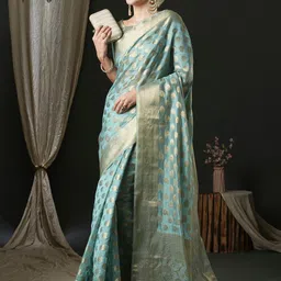 Anouk Ethnic Motifs Woven Design Zari Organza Banarasi Saree image 2