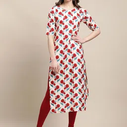 7Threads Women Multicoloured Geometric Printed Cold-Shoulder Sleeves Block Print Crepe Kurta image 3