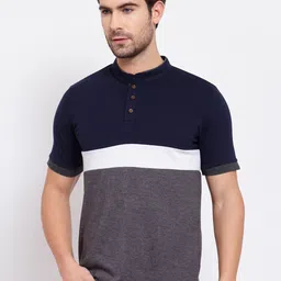 Kalt Men Multicoloured Colourblocked Mandarin Collar T-shirt image 5