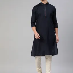 Manthan Men Navy Blue Solid Kurta image 4