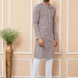 See Designs Men Tribal Dyed Keyhole Neck Flared Sleeves Mirror Work Anarkali Kurta image 2