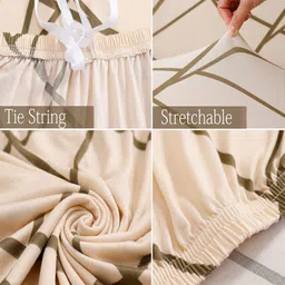 HOKIPO Beige & Green 1 seater Printed Polyester Sofa Cover image 3