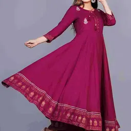 VYKOO Floral Embroidered Keyhole Neck Thread Work Anarkali Kurta image 3