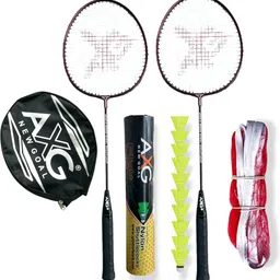 axg new goal Scratch resistant A-2000 Racquets set of 2 with 10 Plastic Shuttles and Net Badminton Kit-picture-15