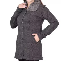 prena fashion Women Self Design Round Neck Grey Sweater image 3