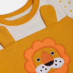 Moms Love Boys Mustard Yellow & White Colourblocked Sweatshirt with Lion Applique image 3