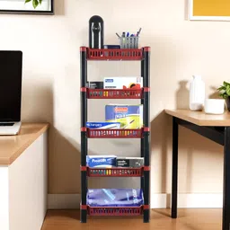 kuber industries 5-Tier Multipurpose Racks For Storage | Kids Toy Organizer | Maroon Plastic Open Book Shelf-picture-19