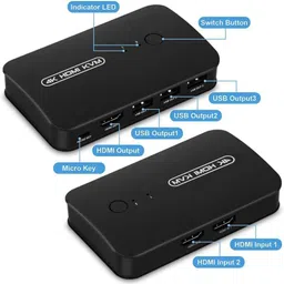 Etzin HDMI USB KVM Switch 2 Port Selector Box for 2 Computers Share Keyboard Mouse 0 cm KVM Console image 3