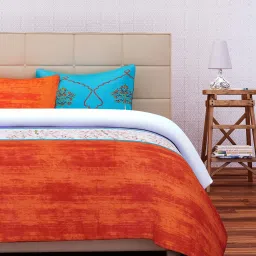 sej by nisha gupta Orange Floral 220 TC Cotton King Sized Bed Sheets with 2 Pillow Covers image 2