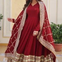 wedani lifestyle Embroidered Georgette Stitched Anarkali Gown image 5