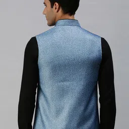 SHOWOFF Men Blue Printed Woven Nehru Jacket image 5