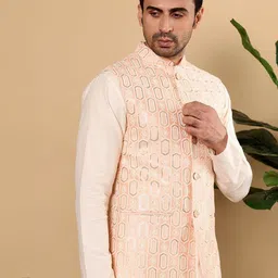 MULTI SHADES Men Embroidered WovenNehru Jackets image 3