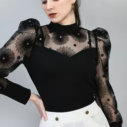 iuga Party Regular Sleeves Embroidered Women Black Top image 5