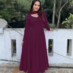 a a italia Solid Georgette Stitched Anarkali Gown image 4