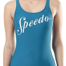 speedo Endurance 10 Heritage Logo Racerback One Piece Solid Women Swim-dress Blue Swimsuit image 1