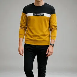 teezler Men Printed Round Neck Cotton Blend Yellow T-Shirt image 2