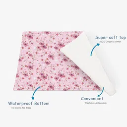 Snugkins Sakura Infants Pink Printed Organic Cotton Mattress Protector image 3