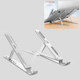 DADNSON laptop stand Aluminum Adjustable Portable Foldable Laptop Stand bol-Laptop Stand 106 Aluminium Floor and Desk Stand Rotatable Laptop Stand with Adjustable Height Compatible with Universal Laptops image 1