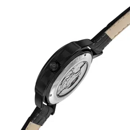 French Connection Men Black Printed Dial & Black Leather Straps Analogue Automatic Motion Powered Watch image 2