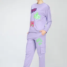 Zeyo Typography Printed Round Neck Sweatshirt With Joggers Co-Ords image 3