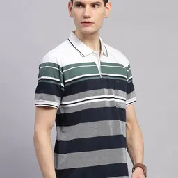 Monte Carlo Men Striped Polo Collar Pockets T-shirt image 4